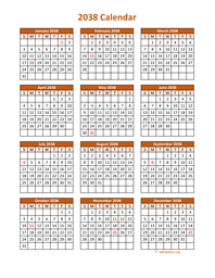 Printable 2038 Calendar | WikiDates.org