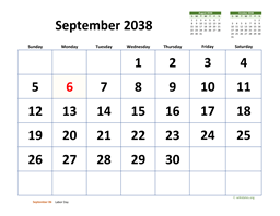 September 2038 Calendar with Extra-large Dates