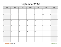 September 2038 Calendar with Weekend Shaded