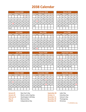 Calendar 2038 Vertical