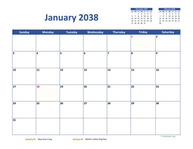 Monthly 2038 Calendar Classic
