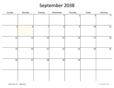 September 2038 Calendar with Bigger boxes