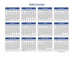 2039 Calendar in PDF