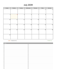 July 2039 Calendar with To-Do List