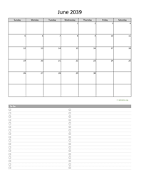 June 2039 Calendar with To-Do List