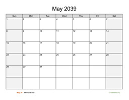 May 2039 Calendar with Weekend Shaded