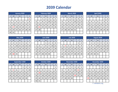 2039 Calendar in PDF