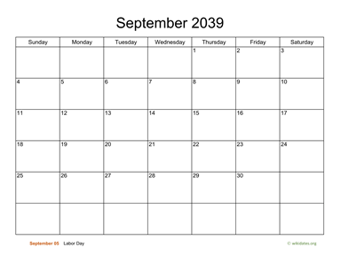 Basic Calendar for September 2039