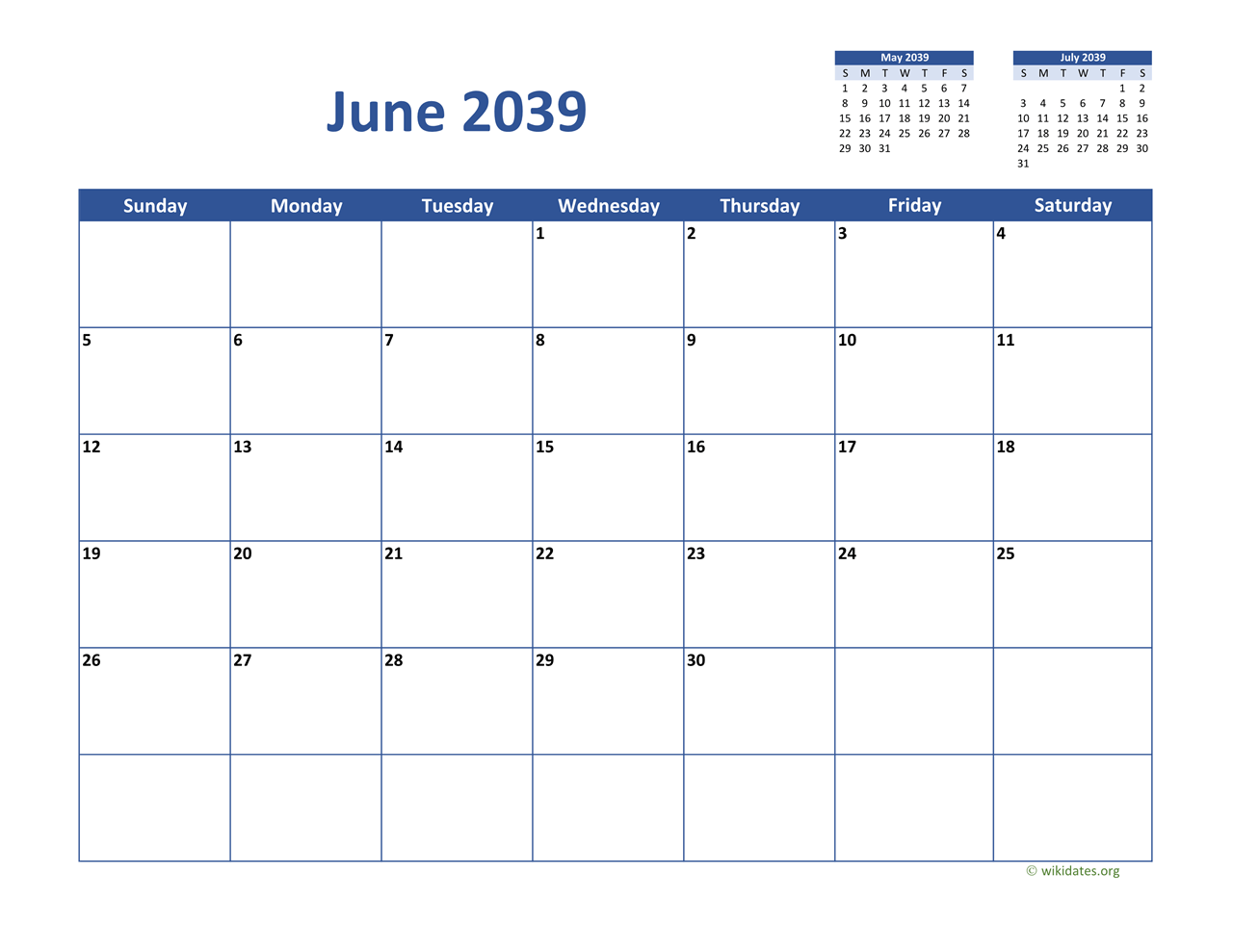 June 2039 calendar classic wikidates