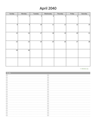 April 2040 Calendar with To-Do List