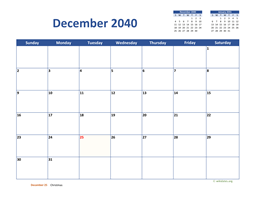 December 2040 Calendar Classic