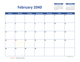February 2040 Calendar Classic