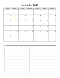 September 2040 Calendar with To-Do List