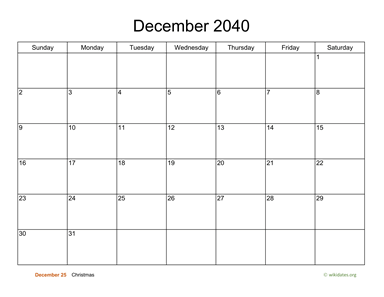 Basic Calendar for December 2040