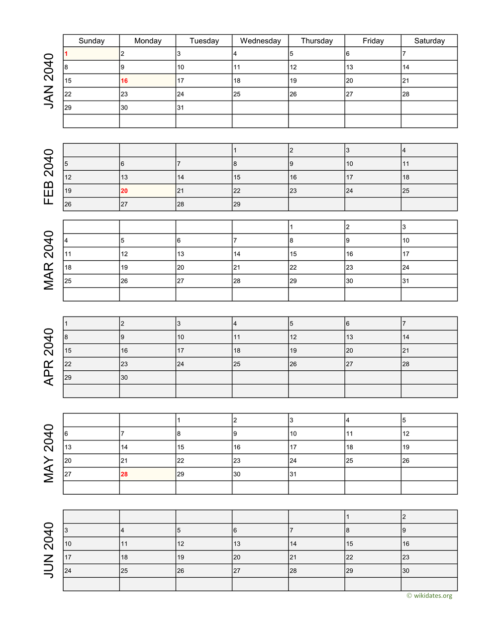 Printable 2040 calendar wikidates
