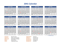 PDF Calendar 2041 with Federal Holidays