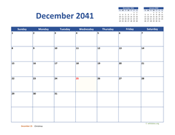 December 2041 Calendar Classic