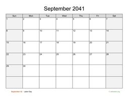 September 2041 Calendar with Weekend Shaded