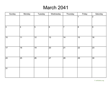 Basic Calendar for March 2041