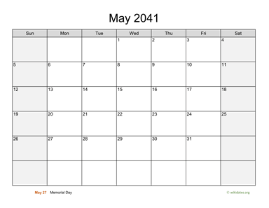 May 2041 Calendar with Weekend Shaded