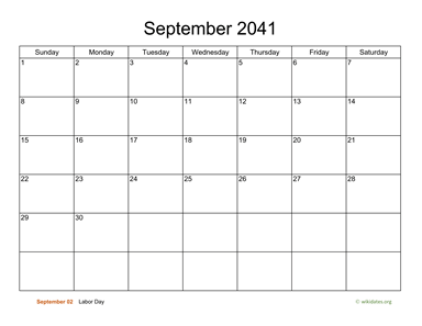 Basic Calendar for September 2041