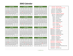 2042 Calendar with US Holidays