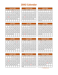 Full Year 2042 Calendar on one page