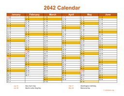 2042 Calendar on 2 Pages, Landscape Orientation