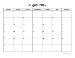 Basic Calendar for August 2042