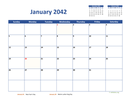 January 2042 Calendar Classic