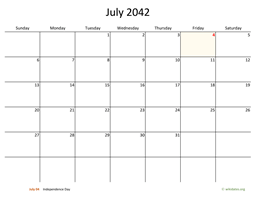 July 2042 Calendar with Bigger boxes