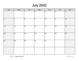July 2042 Calendar with Weekend Shaded
