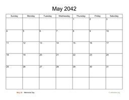 Basic Calendar for May 2042