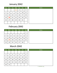 three months 2042 calendar vertical with notes