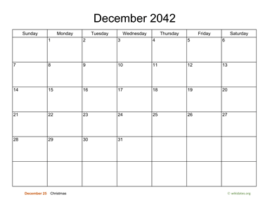 Basic Calendar for December 2042