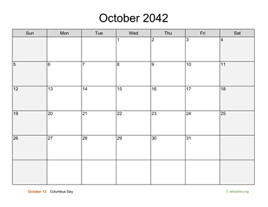 October 2042 Calendar with Weekend Shaded