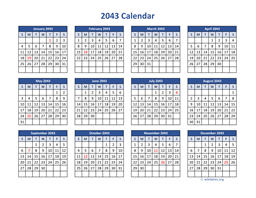 2043 Calendar in PDF