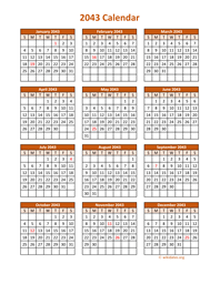Full Year 2043 Calendar on one page