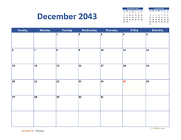 December 2043 Calendar Classic