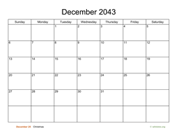 Basic Calendar for December 2043