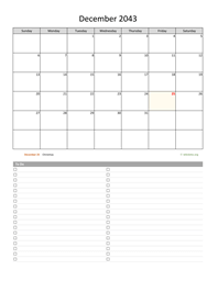 December 2043 Calendar with To-Do List
