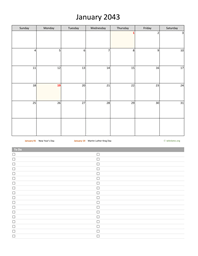January 2043 Calendar with To-Do List