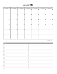 June 2043 Calendar with To-Do List