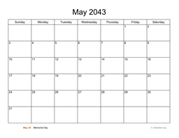 Basic Calendar for May 2043