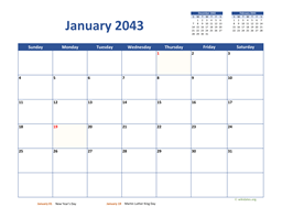 Monthly 2043 Calendar Classic