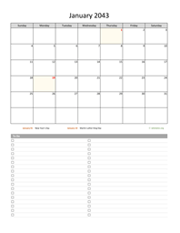 Monthly 2043 Calendar with To-Do List
