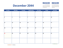 December 2044 Calendar Classic