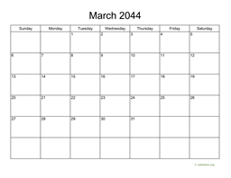 Basic Calendar for March 2044