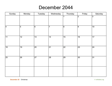 Basic Calendar for December 2044