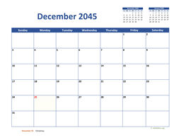 December 2045 Calendar Classic